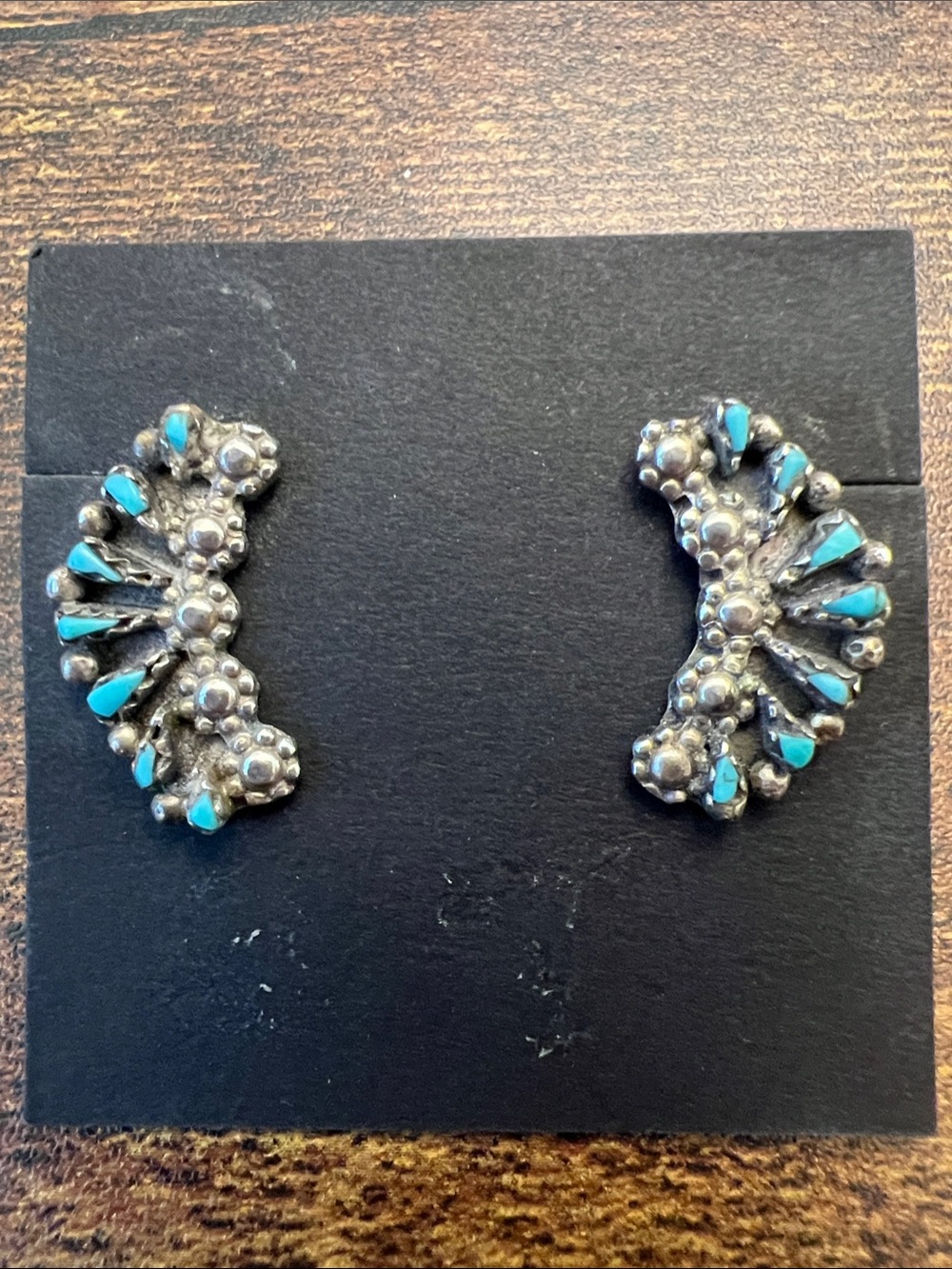 Vintage Zuni hand crafted sterling silver and turquoise earrings